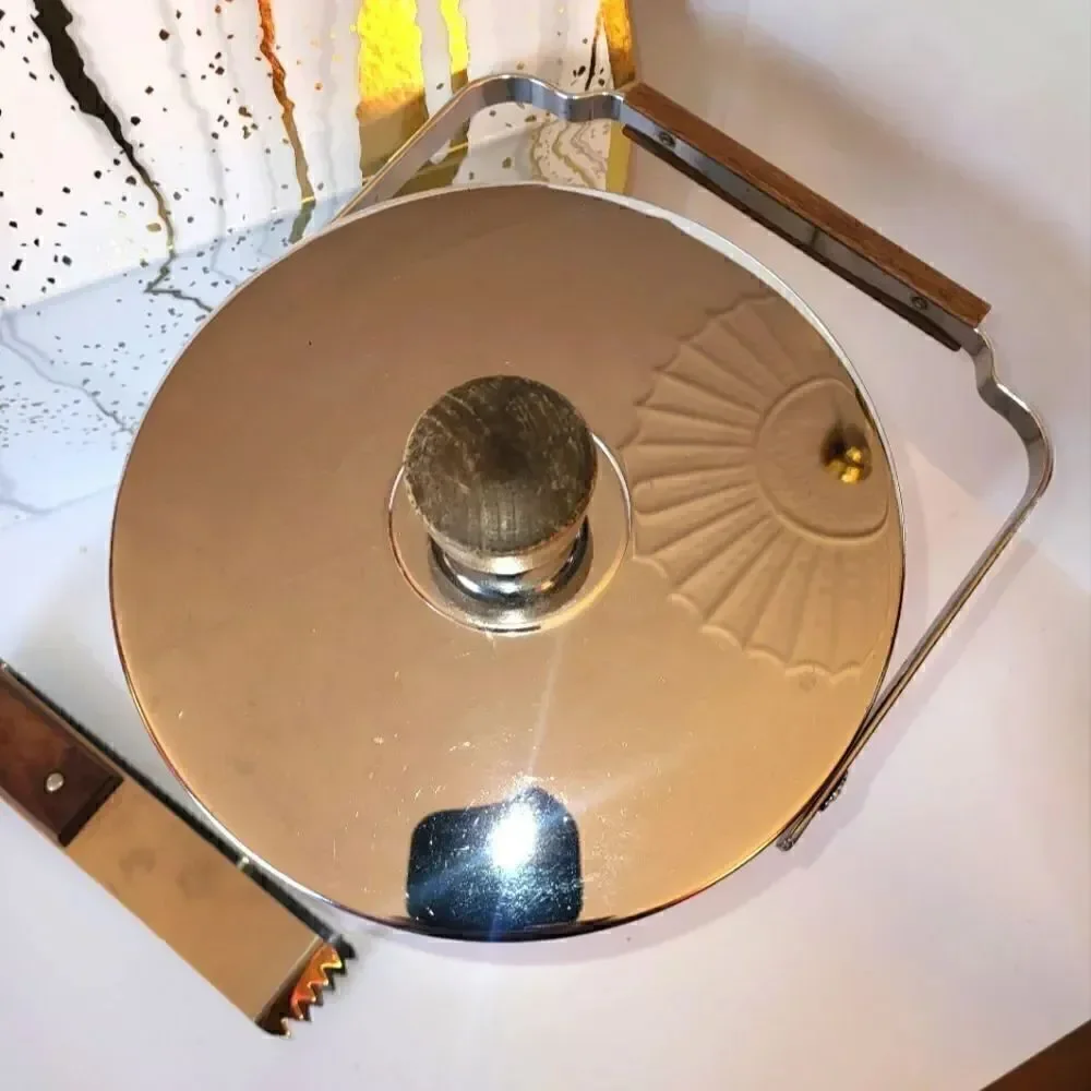 Vintage Mint 1960's Atapco Chrome Teakwood Handle/Top Ice Bucket w/Tongs USA